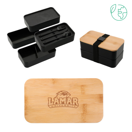 Lamar Stackable Bamboo Fiber Black Bento Box