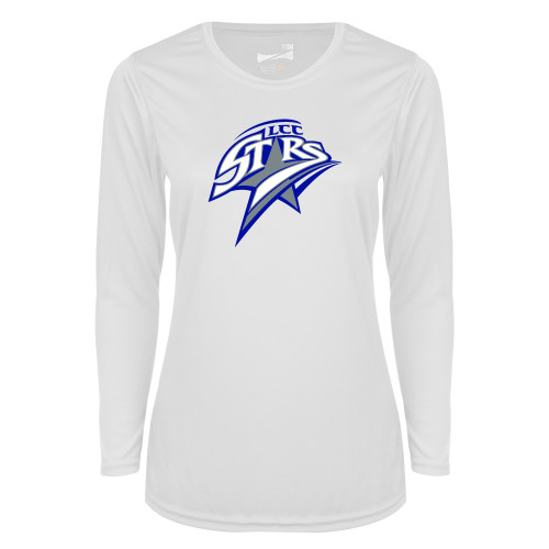 Womens White Performance Long Sleeve V Neck Shirt - Athletics Mark