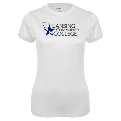  Womens White Performance Tee - Primary Mark