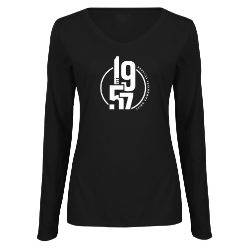  Womens Black Long Sleeve V Neck Tee  - EST. 1957