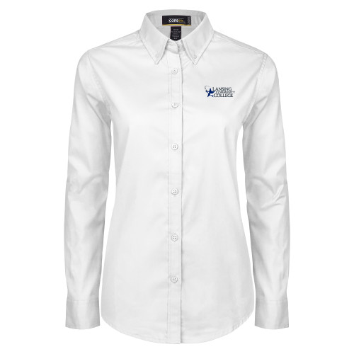  Womens White Twill Button Down Long Sleeve - Primary Mark