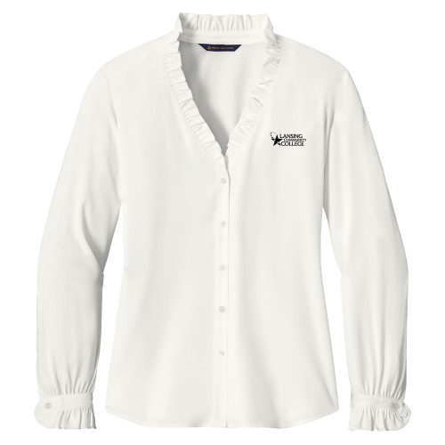  Brooks Brothers Womens Off White Long Sleeve Ruffle Collar Blouse - Primary Mark