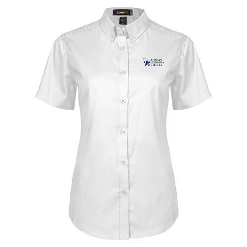  Womens White Twill Button Up Short Sleeve - Primary Mark