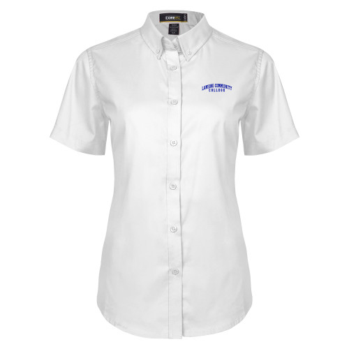  Womens White Twill Button Up Short Sleeve - Lansing CC Stacked