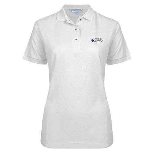  Womens Silk Touch White Pique Polo - Primary Mark