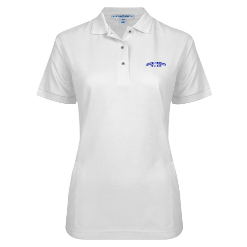  Womens Silk Touch White Pique Polo - Lansing CC Stacked
