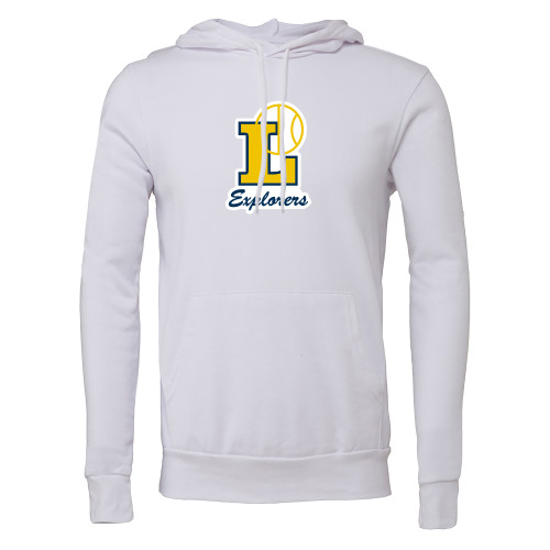  Bella + Canvas White Fleece Hood - L Explorers Basketball Script