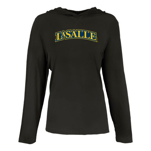  Womens Black Long Sleeve Hooded Tee - Wordmark