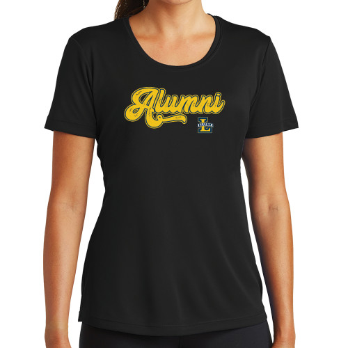  Womens Black Performance Tee - Alumni Script