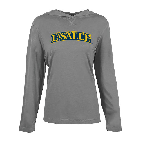  Womens Grey Heather Long Sleeve Hooded Tee - Wordmark