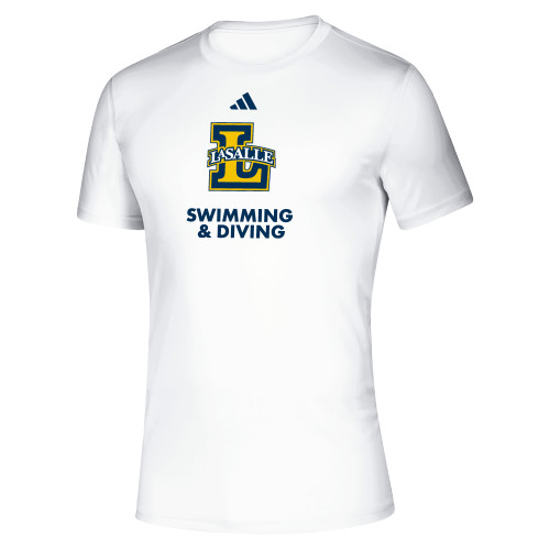  Adidas White Pregame Performance Tee - Adidas La Salle Swimming and Diving