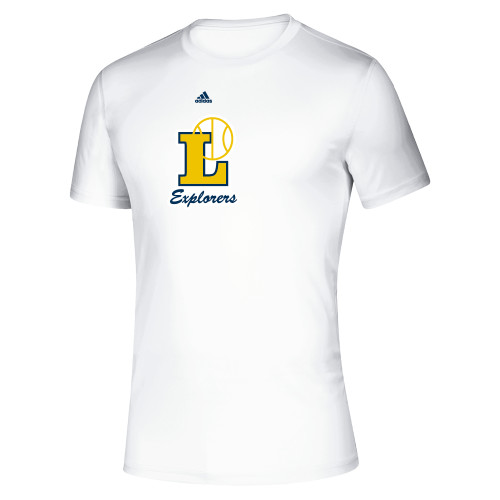  Adidas White Pregame Performance Tee - Adidas - L Explorers Basketball Script