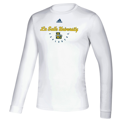  Adidas White Creator Performance Long Sleeve Tee - Adidas La Salle University Script