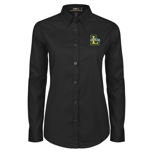  Womens Black Twill Button Down Long Sleeve  - Primary Mark