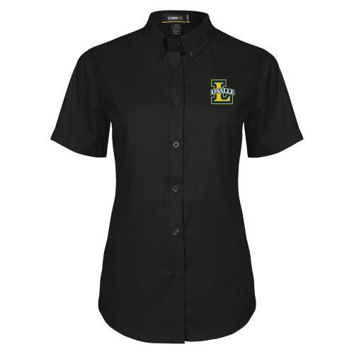  Womens Black Twill Button Up Short Sleeve - Primary Mark