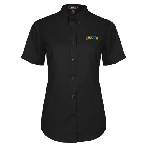  Womens Black Twill Button Up Short Sleeve - Wordmark