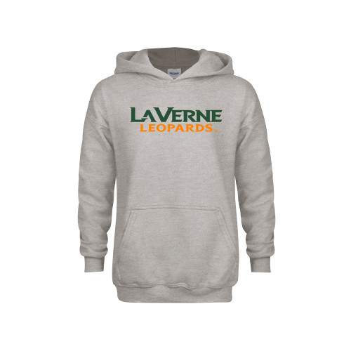  Youth Grey Fleece Hood - University of La Verne  Leopards Wordmark Flat