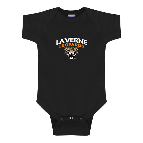  Black Infant Onesie - University of La Verne  Leopards Arched with Mascot Stacked