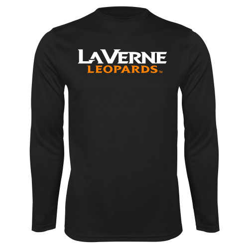  Black Performance Long Sleeve Shirt - University of La Verne  Leopards Wordmark Flat