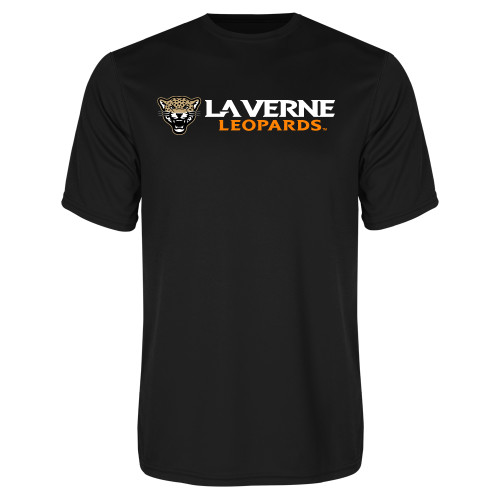 Black Performance Tee - University of La Verne Leopards with Mascot Flat