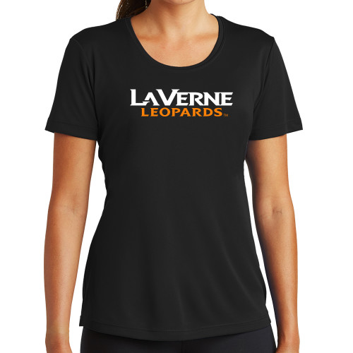  Womens Black Performance Tee - University of La Verne  Leopards Wordmark Flat