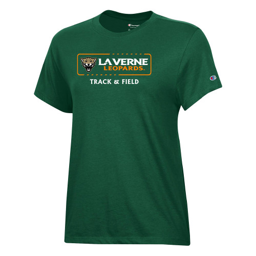  Champion Womens Dark Green Core Short Sleeve Tee - La Verne Leopards Track and Field