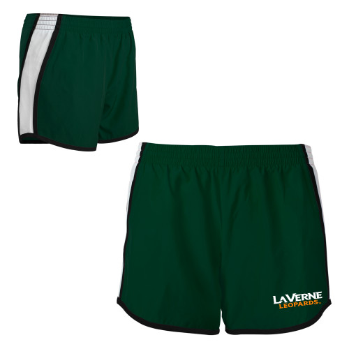  Womens Dark Green/White Team Short - University of La Verne  Leopards Wordmark Flat