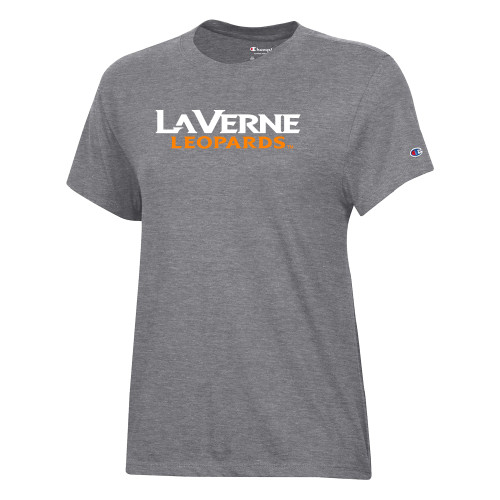  Champion Womens Granite Heather Core Short Sleeve Tee - University of La Verne  Leopards Wordmark Flat
