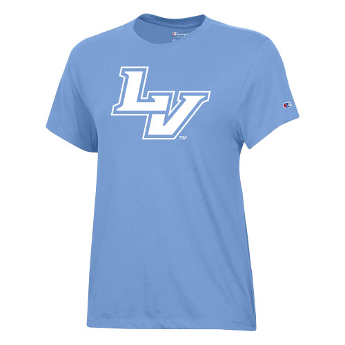  Champion Womens  Light Blue Core Short Sleeve Tee - University of La Verne  LV Mark