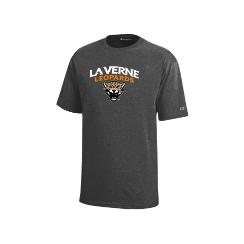  Champion Youth Granite Heather Short Sleeve Tee - University of La Verne  Leopards Arched with Mascot Stacked