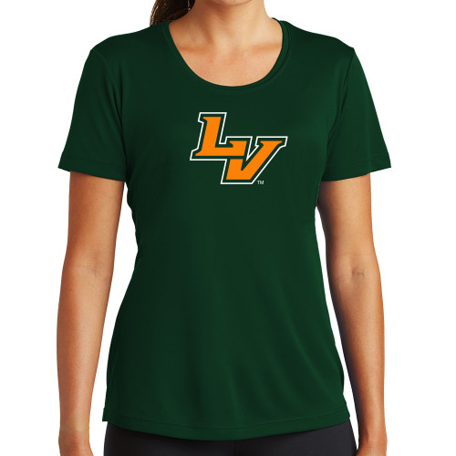  Womens Dark Green Performance Short Sleeve Tee - University of La Verne  LV Mark