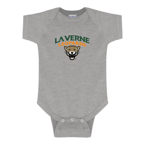  Grey Infant Onesie - University of La Verne  Leopards Arched with Mascot Stacked