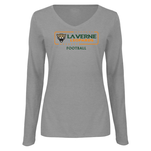  Womens Grey Long Sleeve V Neck Tee  - La Verne Leopards Football