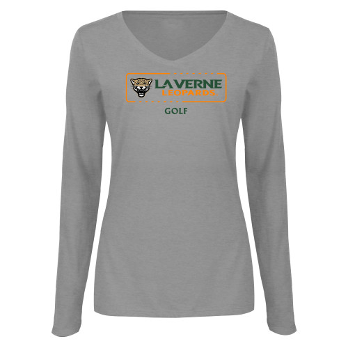  Womens Grey Long Sleeve V Neck Tee  - La Verne Leopards Golf