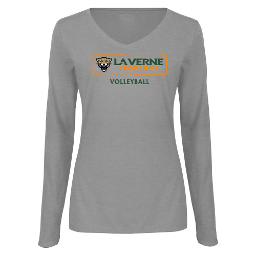  Womens Grey Long Sleeve V Neck Tee  - La Verne Leopards Volleyball