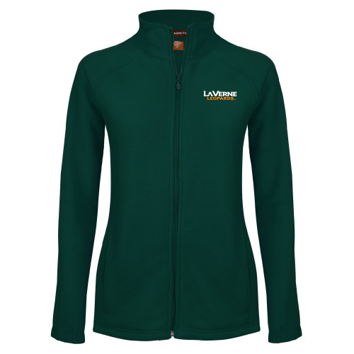  Womens Dark Green Fleece Full Zip Jacket - University of La Verne  Leopards Wordmark Flat
