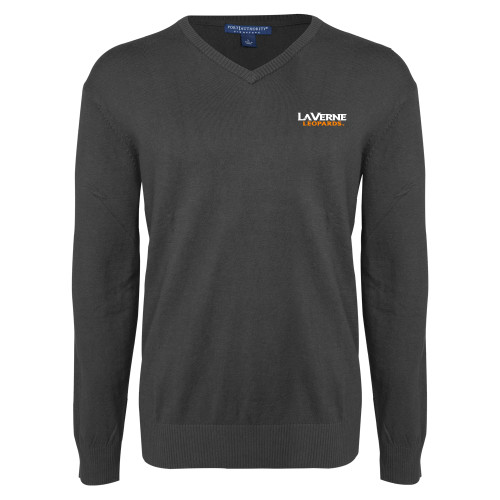  Charcoal Heather VNeck Sweater - University of La Verne  Leopards Wordmark Flat