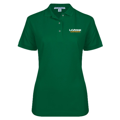  Womens Silk Touch Dark Green Pique Polo - University of La Verne  Leopards Wordmark Flat