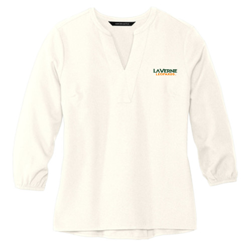  Mercer + Mettle Womens Ivory 3/4 Sleeve Crepe Blouse - University of La Verne  Leopards Wordmark Flat