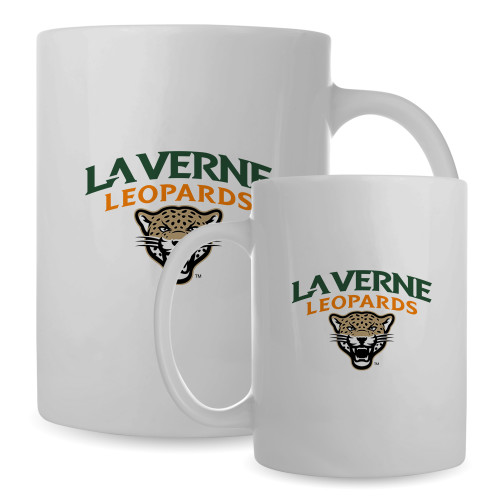  Full Color White Mug 15oz - University of La Verne  Leopards Arched with Mascot Stacked