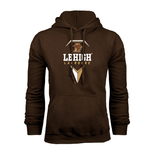  Brown Fleece Hoodie - Lehigh Lacrosse Stacked w/Stick Head