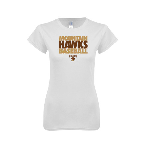  Next Level Womens White Boyfriend Tee - Mountain Hawks Baseball