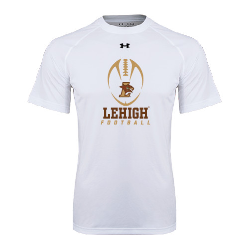  Under Armour White Tech Tee - Lehigh Football Stacked w/Ball