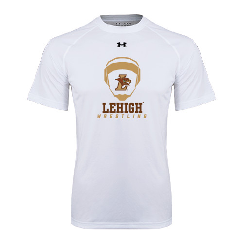  Under Armour White Tech Tee - Lehigh Wrestling Stacked w/Headgear