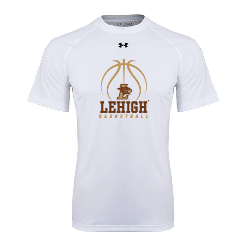  Under Armour White Tech Tee - Lehigh Basketball Stacked w/Ball