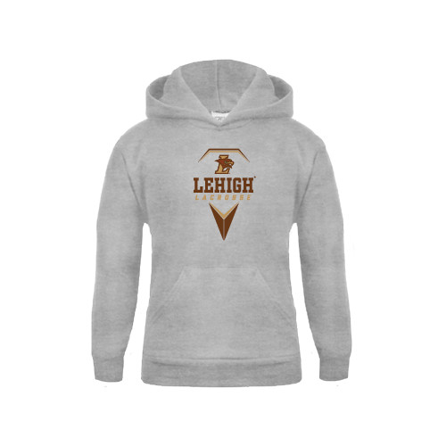  Youth Grey Fleece Hood - Lehigh Lacrosse Stacked w/Stick Head