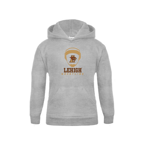  Youth Grey Fleece Hood - Lehigh Wrestling Stacked w/Headgear