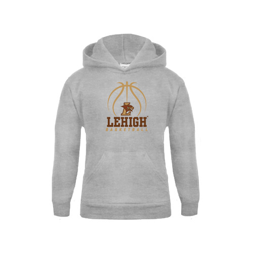  Youth Grey Fleece Hood - Lehigh Basketball Stacked w/Ball