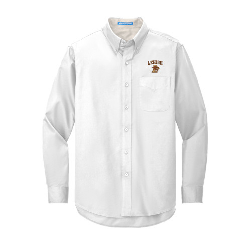  White Twill Button Down Long Sleeve - Official Logo