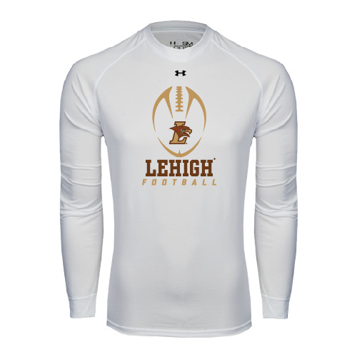  Under Armour White Long Sleeve Tech Tee - Lehigh Football Stacked w/Ball